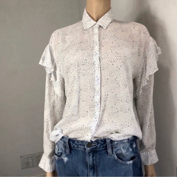 TWO BY VINCE CAMUTO White Ruffled High-Low Button Down Shirt - Picture 13 of 14